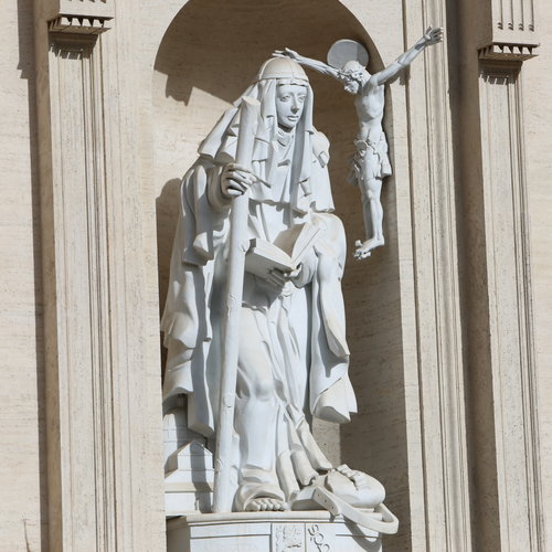 A statue of St. Bridget of Sweden outside the walls of St. Peter's Basilica in Rome.
A statue of St. Bridget of Sweden outside the walls of St. Peter's Basilica in Rome.