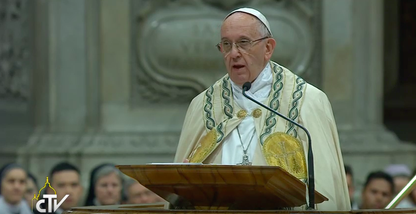 Pope Francis delivering his homily at first Vespers of the Solemnity of Mary Mother of God in St. Peter's basilica this evening. Pope Francis delivering his homily at first Vespers of the Solemnity of Mary Mother of God in St. Peter's basilica this evening.