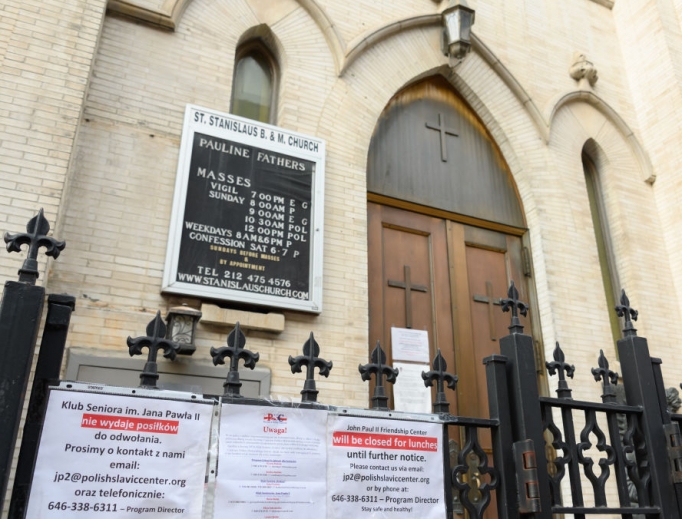 St. Stanislaus Bishop and Martyr Church is shown closed during the coronavirus pandemic on April 12 in New York City. St. Stanislaus Bishop and Martyr Church is shown closed during the coronavirus pandemic on April 12 in New York City.