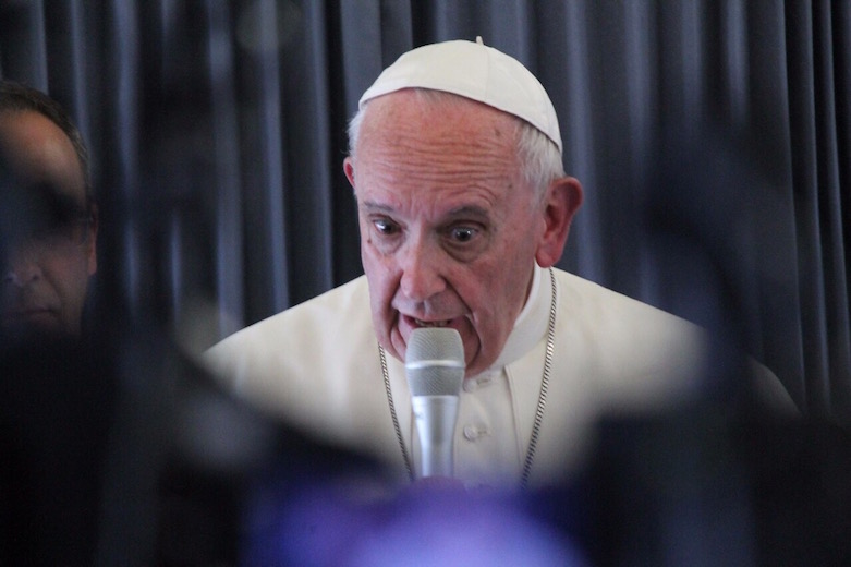 Pope Francis during in-flight press conference on May 13 Pope Francis during in-flight press conference on May 13