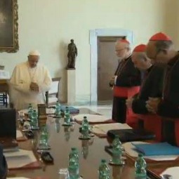 Pope Francis prays with the members of the council of cardinals during their initial meeting Oct. 1, 2013. Pope Francis prays with the members of the council of cardinals during their initial meeting Oct. 1, 2013.
