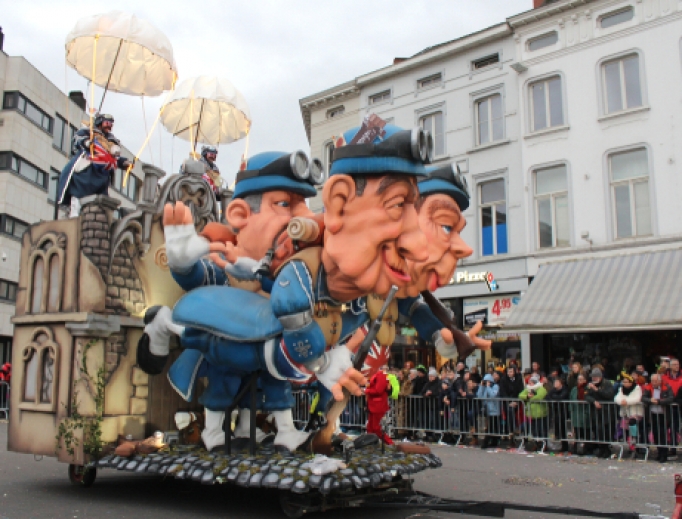 Carnival float during the 2019 parade in Aalst. Carnival float during the 2019 parade in Aalst.