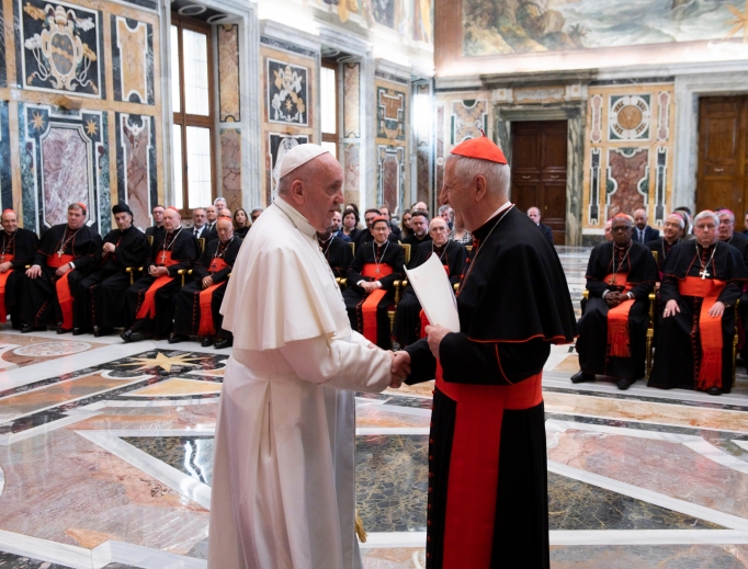 Pope Francis addresses participants in the plenary of the Congregation for Catholic Education in the Vatican's Clementine Hall, Feb. 20, 2020. Pope Francis addresses participants in the plenary of the Congregation for Catholic Education in the Vatican's Clementine Hall, Feb. 20, 2020.