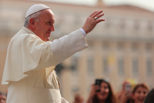 Pope Francis greeting pilgrims during his weekly general audience in St. Peter's Square, Aug. 31, 2016. Pope Francis greeting pilgrims during his weekly general audience in St. Peter's Square, Aug. 31, 2016.