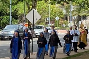 Eucharistic procession on Divine Mercy Sunday from Holy Comforter-St. Cyprian Catholic Church on Capitol Hill. Eucharistic procession on Divine Mercy Sunday from Holy Comforter-St. Cyprian Catholic Church on Capitol Hill.