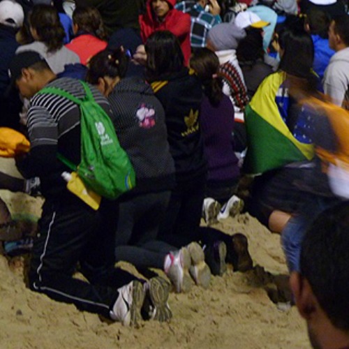 Pilgrims kneel during Stations of the Cross at World Youth Day in Rio de Janeiro, Brazil, July 26, 2013. Pilgrims kneel during Stations of the Cross at World Youth Day in Rio de Janeiro, Brazil, July 26, 2013.