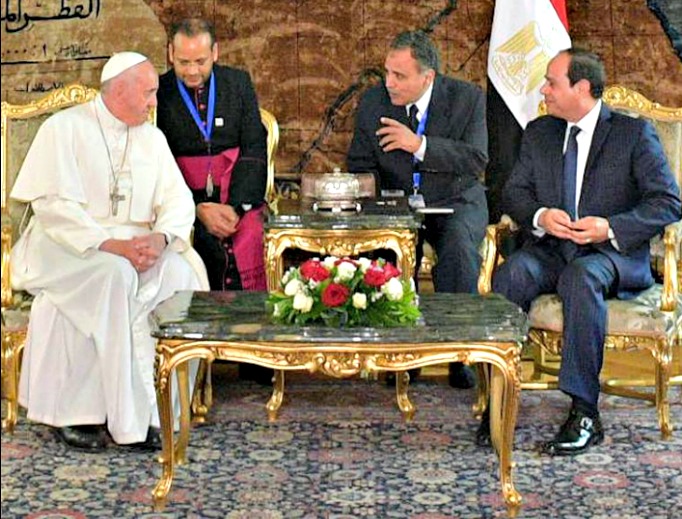 Pope Francis meets with Egyptian President Abdel-Fattah el-Sissi in Cairo, Egypt, April 28. Pope Francis meets with Egyptian President Abdel-Fattah el-Sissi in Cairo, Egypt, April 28.