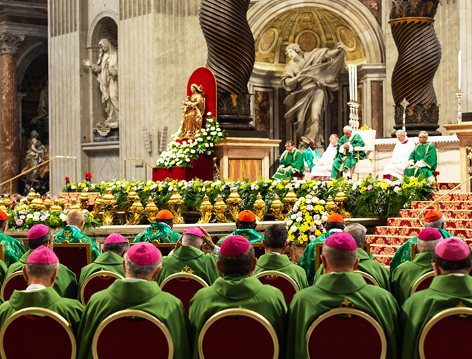 Pope Francis celebrated the closing Mass of the Synod of Bishops for the Pan-Amazon region, in St. Peter's Basilica, Oct. 27, 2019. Pope Francis celebrated the closing Mass of the Synod of Bishops for the Pan-Amazon region, in St. Peter's Basilica, Oct. 27, 2019.