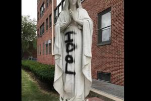 Statue of Mary outside Cathedral Prep School and Seminary, Queens, New York. Statue of Mary outside Cathedral Prep School and Seminary, Queens, New York.