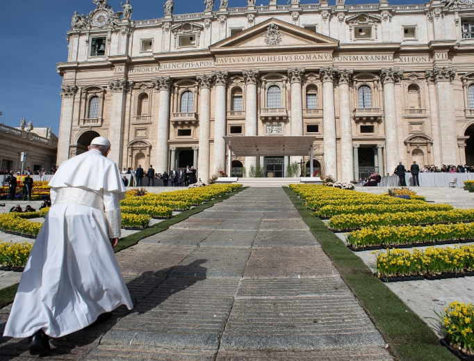 Pope Francis entering St. Peter's Basilica. Pope Francis entering St. Peter's Basilica.