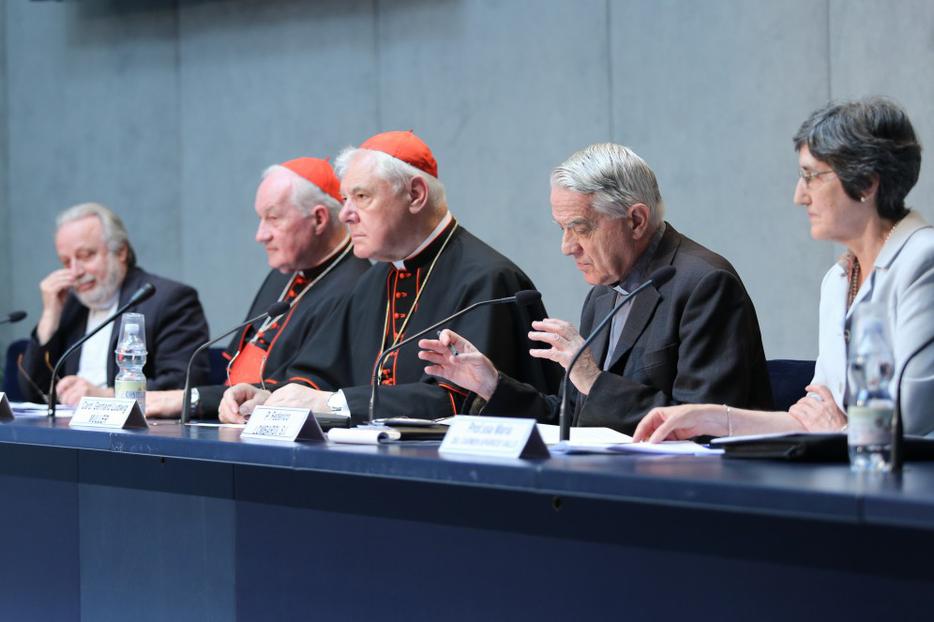 Cardinal Gerhard Müller (center) at a Vatican press conference June 14, 2016, to present the new document "Iuvenescit Ecclesia". Cardinal Gerhard Müller (center) at a Vatican press conference June 14, 2016, to present the new document "Iuvenescit Ecclesia".