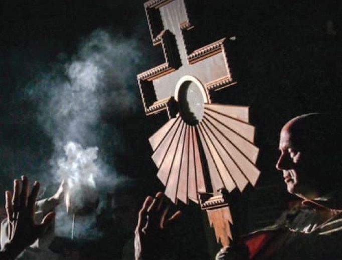 Eucharistic procession is held during a Franciscan University conference in 2019. Eucharistic procession is held during a Franciscan University conference in 2019.