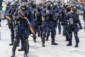 Riot police armed with weapons on the streets of Hong Kong, December 1, 2019. Riot police armed with weapons on the streets of Hong Kong, December 1, 2019.