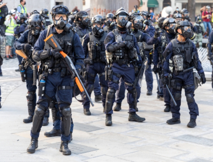 Riot police armed with weapons on the streets of Hong Kong, December 1, 2019. Riot police armed with weapons on the streets of Hong Kong, December 1, 2019.