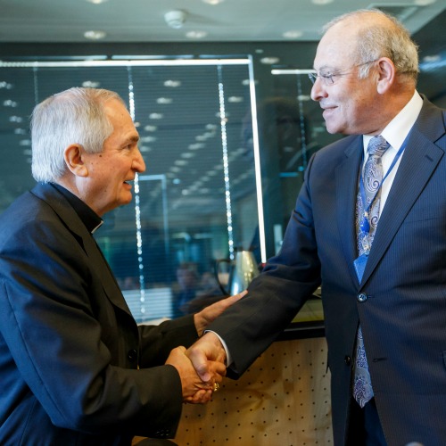 Archbishop Silvano Tomasi (l), permanent observer of the Holy See to the United Nations, meets May 5 in Geneva with Claudio Grossmann, chairman of the U.N. Committee Against Torture.
Archbishop Silvano Tomasi (l), permanent observer of the Holy See to the United Nations, meets May 5 in Geneva with Claudio Grossmann, chairman of the U.N. Committee Against Torture.