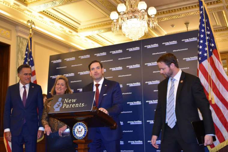 Sen. Marco Rubio, Sen. Mitt Romney, Rep. Ann Wagner and Rep. Dan Crenshaw at a press conference to announce the New Parents Act. Sen. Marco Rubio, Sen. Mitt Romney, Rep. Ann Wagner and Rep. Dan Crenshaw at a press conference to announce the New Parents Act.