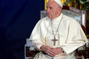 Pope Francis at St. Patrick’s Hall in Dublin Castle, Aug. 25, 2018. Pope Francis at St. Patrick’s Hall in Dublin Castle, Aug. 25, 2018.