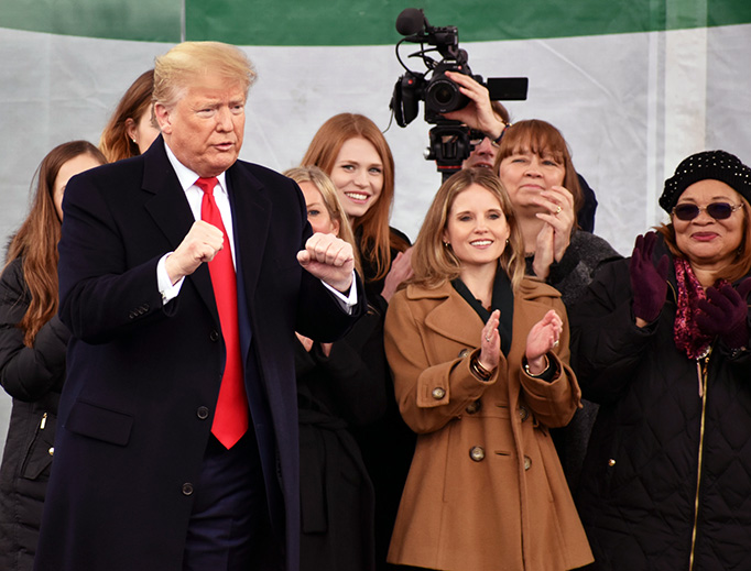 President Trump on stage at the March for Life, January 2020. President Trump on stage at the March for Life, January 2020.