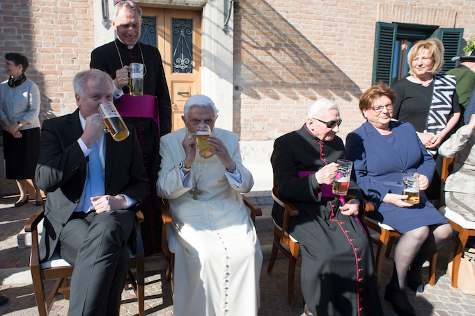 Pope Emeritus Benedict XVI celebrating his 90th birthday with a delegation from Bavaria, April 17, 2017. Pope Emeritus Benedict XVI celebrating his 90th birthday with a delegation from Bavaria, April 17, 2017.