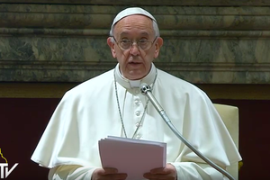 Pope Francis delivering his annual Christmas message to the Roman Curia, Dec. 22, 2016. Pope Francis delivering his annual Christmas message to the Roman Curia, Dec. 22, 2016.