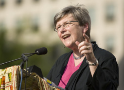 Sister Simone Campbell, a Sister of Social Service and director of Network, a national Catholic social justice lobby, speaks in support of universal health care at an interfaith event in Washington last June. Network stood with the Catholic Health Association and representatives from the Leadership Conference of Women Religious in urging passage by the House of the Senate's health care bill, which the U.S. bishops oppose because they say it would expand federal funding of abortions. Sister Simone Campbell, a Sister of Social Service and director of Network, a national Catholic social justice lobby, speaks in support of universal health care at an interfaith event in Washington last June. Network stood with the Catholic Health Association and representatives from the Leadership Conference of Women Religious in urging passage by the House of the Senate's health care bill, which the U.S. bishops oppose because they say it would expand federal funding of abortions.