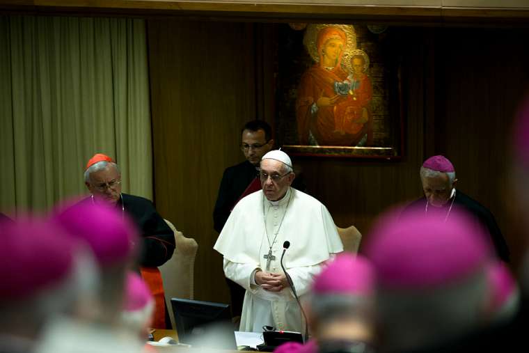 Pope Francis meets with the Italian bishops’ conference in the Vatican’s Synod Hall May 21. Pope Francis meets with the Italian bishops’ conference in the Vatican’s Synod Hall May 21.