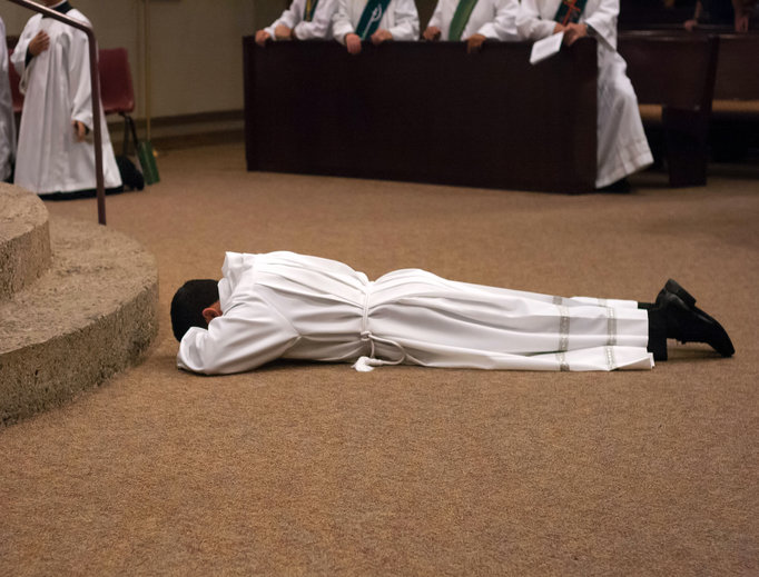 DEDICATED TO GOD. Deacon Frank Cicero lays prostrate before God, hugs Bishop Thomas Olmsted of Phoenix and shares the joy of his ordination with his mother, Olga. DEDICATED TO GOD. Deacon Frank Cicero lays prostrate before God, hugs Bishop Thomas Olmsted of Phoenix and shares the joy of his ordination with his mother, Olga.