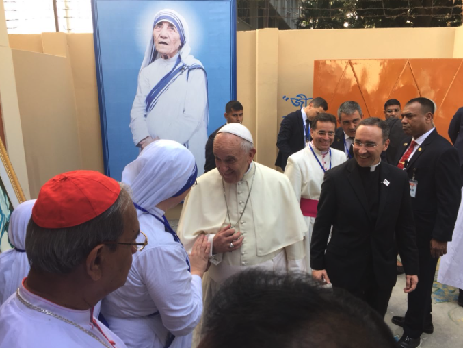 Pope Francis at the Tejgaon Mother Teresa House near Dhaka this morning. Pope Francis at the Tejgaon Mother Teresa House near Dhaka this morning.