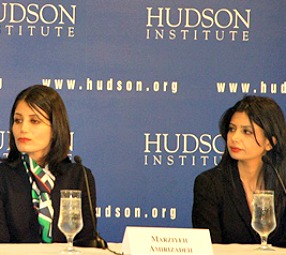 Iranian Christians speak during a panel at the Hudson Institute in Washington on April 12. Iranian Christians speak during a panel at the Hudson Institute in Washington on April 12.