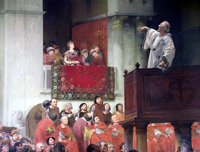 John Wencker, “St. John Chrysostom Preaching Before the Empress Eudoxia,” c. 1880 John Wencker, “St. John Chrysostom Preaching Before the Empress Eudoxia,” c. 1880