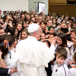 Pope Francis meets with Italian and Albanian students June 7 at the Vatican. Pope Francis meets with Italian and Albanian students June 7 at the Vatican.