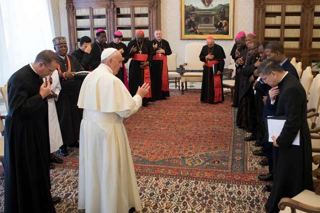 Pope Francis meets at the Vatican with a delegation from the Diocese of Ahiara, June 8. Pope Francis meets at the Vatican with a delegation from the Diocese of Ahiara, June 8.
