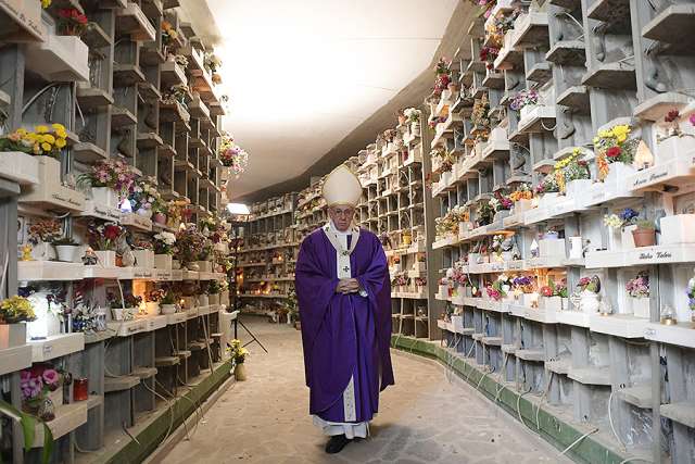Pope Francis celebrates Mass at the Prima Porta Cemetery on All Souls’ Day, Nov. 2. Pope Francis celebrates Mass at the Prima Porta Cemetery on All Souls’ Day, Nov. 2.