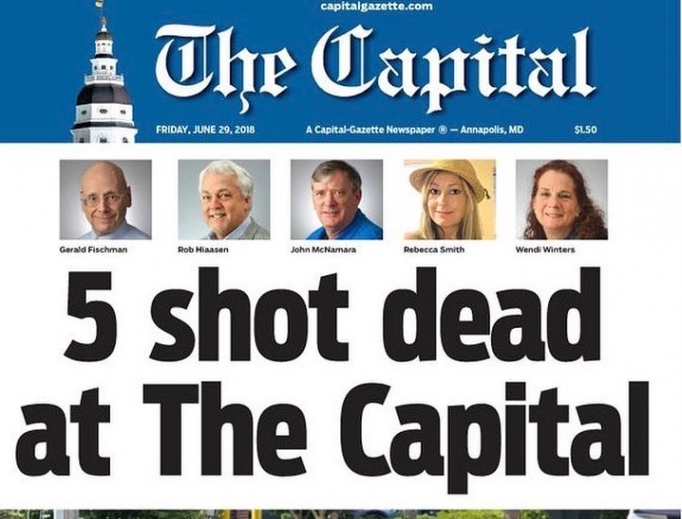 The cover of the June 29 front page; the newspaper staff reported on the shooting in their newsroom and remembered their fallen colleagues. The cover of the June 29 front page; the newspaper staff reported on the shooting in their newsroom and remembered their fallen colleagues.