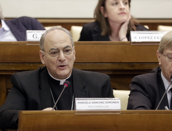 Msgr. Marcelo Sanchez Sorondo, chancellor of the Pontifical Academy of Sciences, delivers a message at a conference on ‘Organ Trafficking and Transplant Tourism,’ held at the Vatican, Feb. 7.
Msgr. Marcelo Sanchez Sorondo, chancellor of the Pontifical Academy of Sciences, delivers a message at a conference on ‘Organ Trafficking and Transplant Tourism,’ held at the Vatican, Feb. 7.