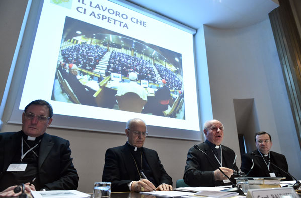Cardinal Lorenzo Baldisseri, second from left, at last week's Vatican conference on the synod. Cardinal Lorenzo Baldisseri, second from left, at last week's Vatican conference on the synod.