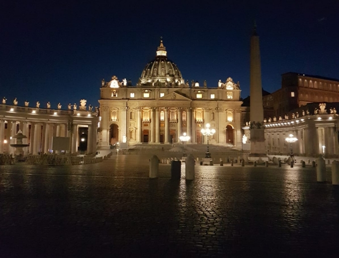 An empty St. Peter's Square on Good Friday, 2020. An empty St. Peter's Square on Good Friday, 2020.