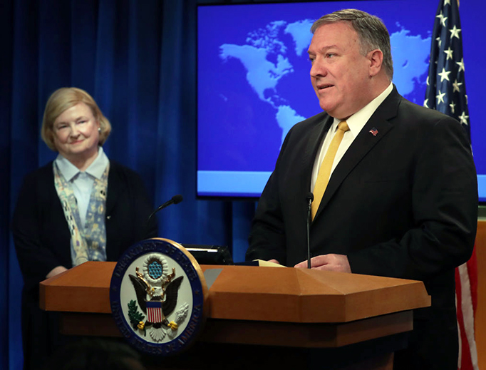 U.S. Secretary of State Mike Pompeo is joined by Mary Ann Glendon while announcing the formation of a commission to redefine human rights, based on “natural law and natural rights”, during a news conference at the Department of State, July 8, 2019, in Washington, D.C. U.S. Secretary of State Mike Pompeo is joined by Mary Ann Glendon while announcing the formation of a commission to redefine human rights, based on “natural law and natural rights”, during a news conference at the Department of State, July 8, 2019, in Washington, D.C.