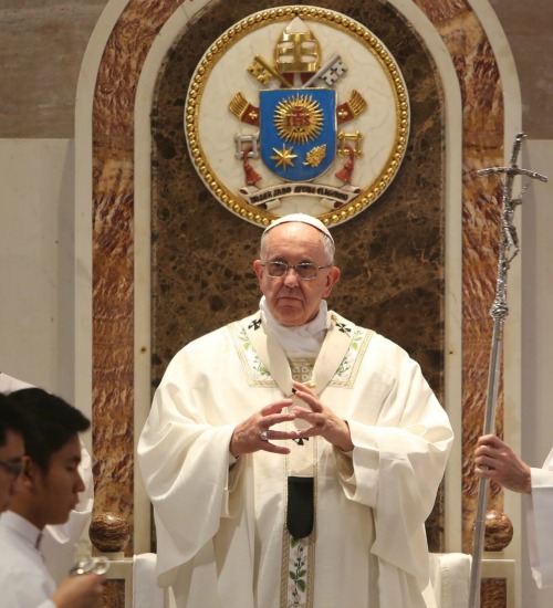 Pope Francis celebrates Mass Jan. 16 at the Cathedral of the Immaculate Conception in Manila. Pope Francis celebrates Mass Jan. 16 at the Cathedral of the Immaculate Conception in Manila.