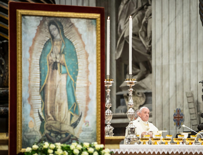 Pope Francis offers Mass on the Feast of Our Lady of Guadalupe, Dec. 12, in St. Peter’s Basilica.
Pope Francis offers Mass on the Feast of Our Lady of Guadalupe, Dec. 12, in St. Peter’s Basilica.