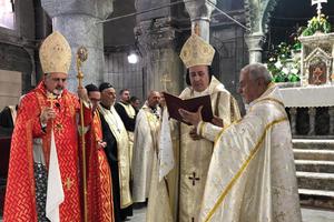 Syriac Catholic Coadjutor Archbishop Nathanael Nizar Semaan celebrates his first Mass as bishop on Pentecost Sunday, two days after his episcopal ordination, in the Church of the Immaculate Conception in Qaraqosh, where he was also ordained a priest in 1991.
Syriac Catholic Coadjutor Archbishop Nathanael Nizar Semaan celebrates his first Mass as bishop on Pentecost Sunday, two days after his episcopal ordination, in the Church of the Immaculate Conception in Qaraqosh, where he was also ordained a priest in 1991.