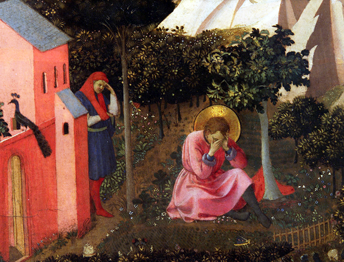 ABOVE: Fra Angelico, “The Conversion of St. Augustine,” ca. 1435. BELOW: Cover of Behold the Pierced One, by Joseph Ratzinger (Ignatius Press). ABOVE: Fra Angelico, “The Conversion of St. Augustine,” ca. 1435. BELOW: Cover of Behold the Pierced One, by Joseph Ratzinger (Ignatius Press).