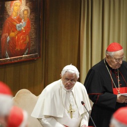 CARDINALS' MEETING. Pope Benedict XVI leads a meeting of cardinals and cardinals-designate at the Vatican Nov. 19. The Pope will install 24 new cardinals during a Nov. 20 consistory in St. Peter’s Basilica. CARDINALS' MEETING. Pope Benedict XVI leads a meeting of cardinals and cardinals-designate at the Vatican Nov. 19. The Pope will install 24 new cardinals during a Nov. 20 consistory in St. Peter’s Basilica.