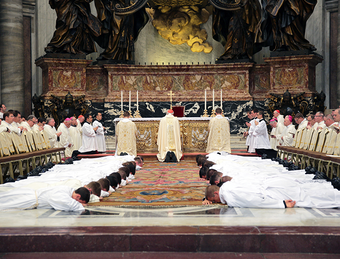 Cardinal Seán Patrick O’Malley, Archbishop of Boston, celebrates the ordination of transitional deacons from the Pontifical North American College Sept. 29, 2016, at St. Peter’s Basilica. Cardinal Seán Patrick O’Malley, Archbishop of Boston, celebrates the ordination of transitional deacons from the Pontifical North American College Sept. 29, 2016, at St. Peter’s Basilica.