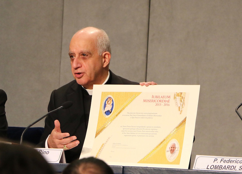 Archbishop Rino Fischella presenting Pastoral Resources for the Jubilee Year at the Holy See Press Office, Dec. 4, 2015. Archbishop Rino Fischella presenting Pastoral Resources for the Jubilee Year at the Holy See Press Office, Dec. 4, 2015.
