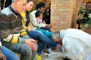 Pope Francis washes the feet of detainees and inmates at the Rebibbia Prison off of the Via Tiburtina in Rome on Holy Thursday 2015.
Pope Francis washes the feet of detainees and inmates at the Rebibbia Prison off of the Via Tiburtina in Rome on Holy Thursday 2015.