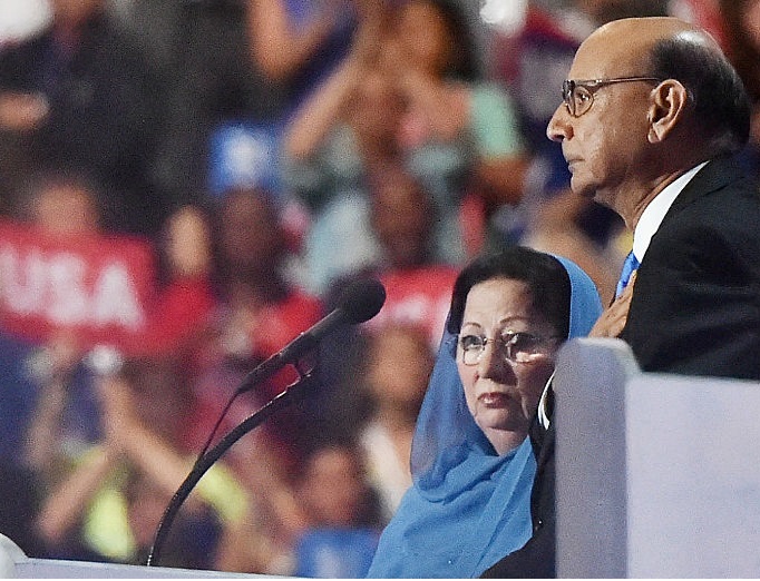 Khizr Khan delivered a speech at the Democratic National Convention in Philadelphia. Khizr Khan delivered a speech at the Democratic National Convention in Philadelphia.