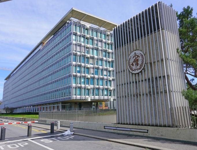 Exterior view of the building of the World Health Organization (OMS WHO), a United Nations international organization located in Geneva, Switzerland. Exterior view of the building of the World Health Organization (OMS WHO), a United Nations international organization located in Geneva, Switzerland.