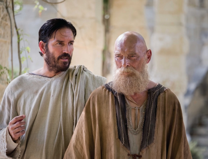 Jim Caviezel (l) portrays St. Luke in Paul, Apostle of Christ, which also stars James Faulkner (r) in the title role. (Affirm Films) Jim Caviezel (l) portrays St. Luke in Paul, Apostle of Christ, which also stars James Faulkner (r) in the title role. (Affirm Films)