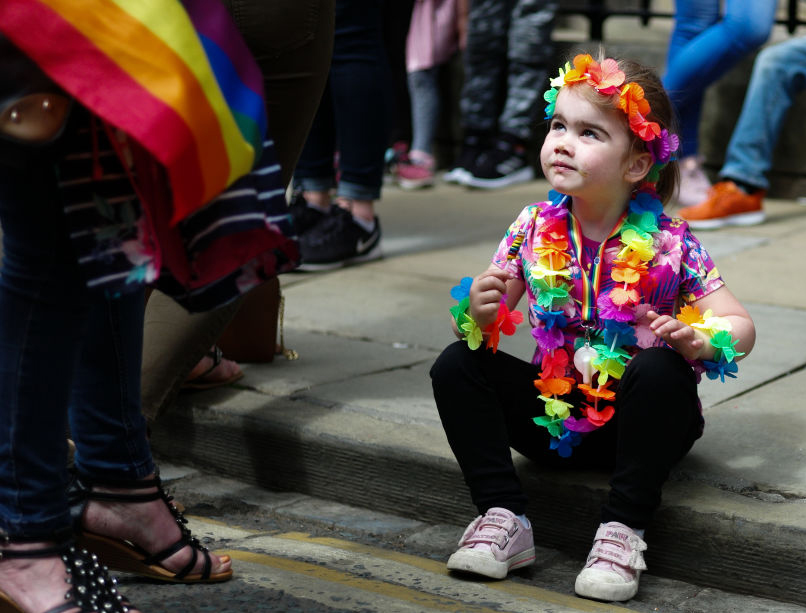 A child attends the York Pride parade on June 9, 2018, in York, England.
A child attends the York Pride parade on June 9, 2018, in York, England.